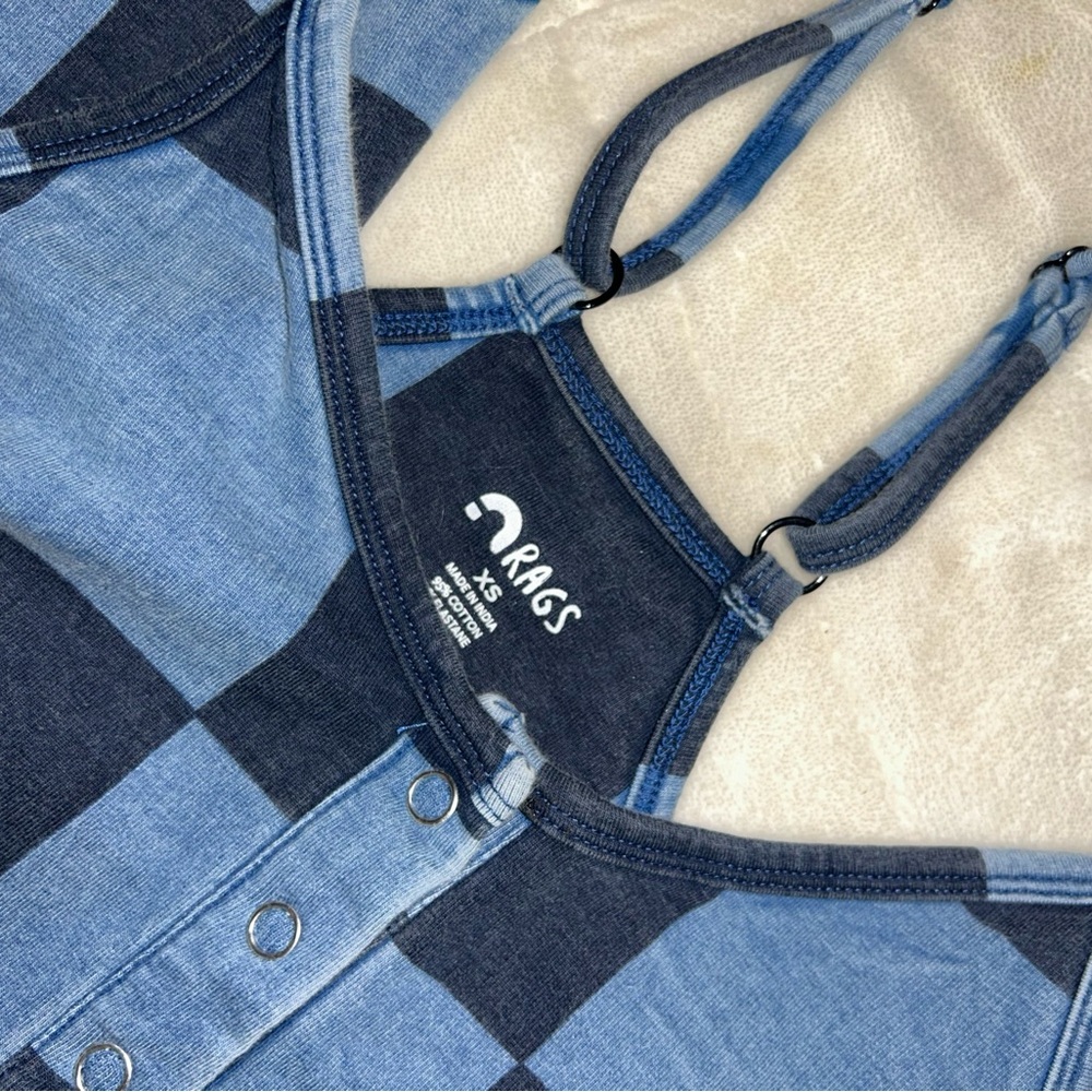 Rags to Raches Blue Denim Check Tank Romper - Picture 2 of 4